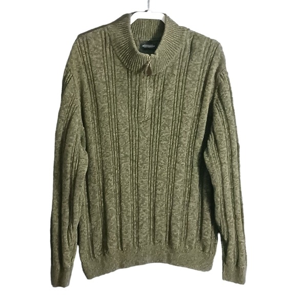 Vintage Consensus Sweater Mens XL 100% Cotton Cable Knit Mock Neck 1/4 Zip Heavy - Picture 1 of 9